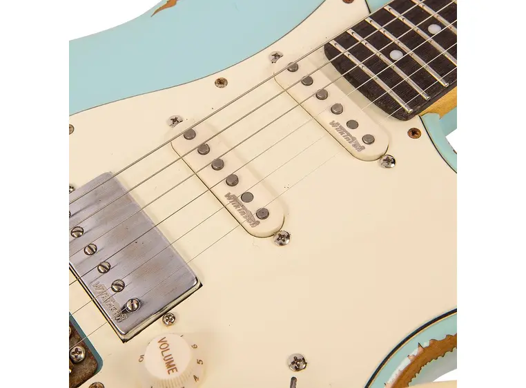 Vintage V6H Icon HSS el-gitar Ultra-gloss distressed laguna blue 