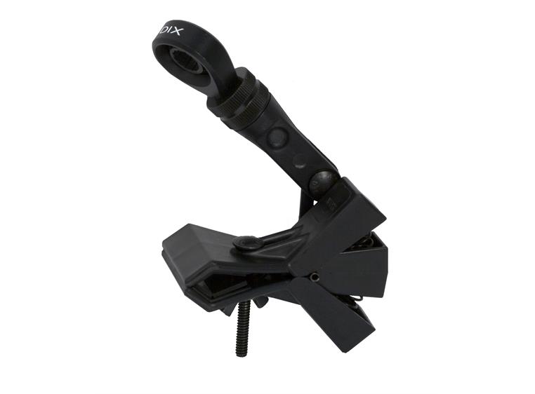 Audix DFLEXMICRO Dual pivot arm and extra wide butterfly jaws.
