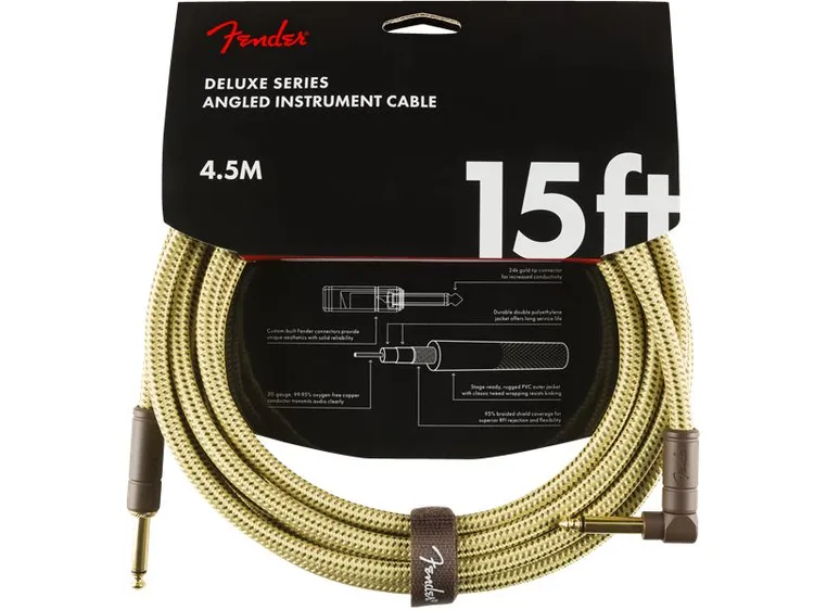 Fender Deluxe Series Instrument Cable 4.5 m Straight/Angle, 15', Tweed 