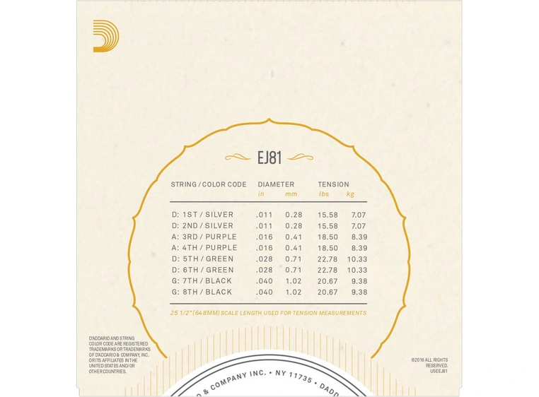 D'Addario EJ81 Irish Bouzouki (sett) (011-040) Phosphor Bronze 