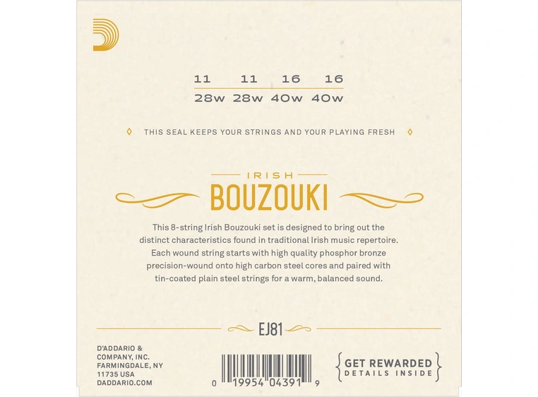 D'Addario EJ81 Irish Bouzouki (sett) Phosphor Bronze 011-040 