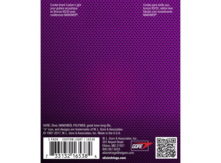 Elixir Nanoweb 80/20 Bronze Custom Light (011-052) 3-Pack 16538 