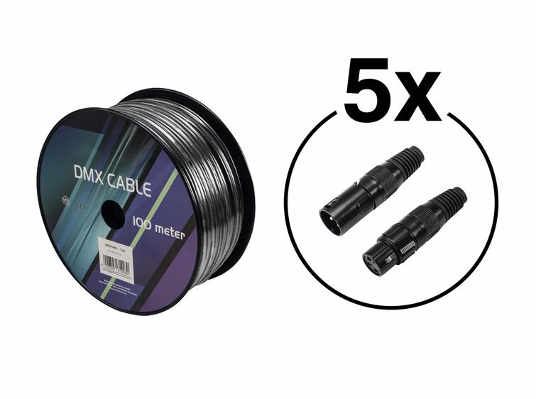 Eurolite Set DMX cable 2x0.22 100m sw & 10 connectors