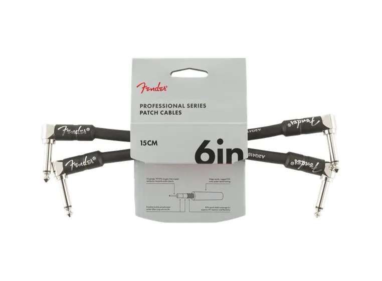 Fender Pro instrumentkabel 15cm svart 2-pakning, Angle/Angle, 6" 