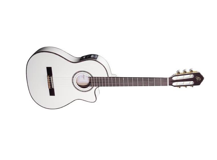 Ortega RCE145WH Klassisk gitar 4/4 med mik, Thin, Gloss White
