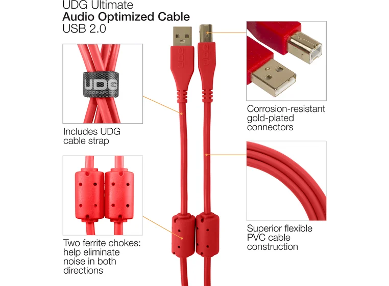 UDG Gear Ultimate USB 2.0 A-B Red Straight 1m 
