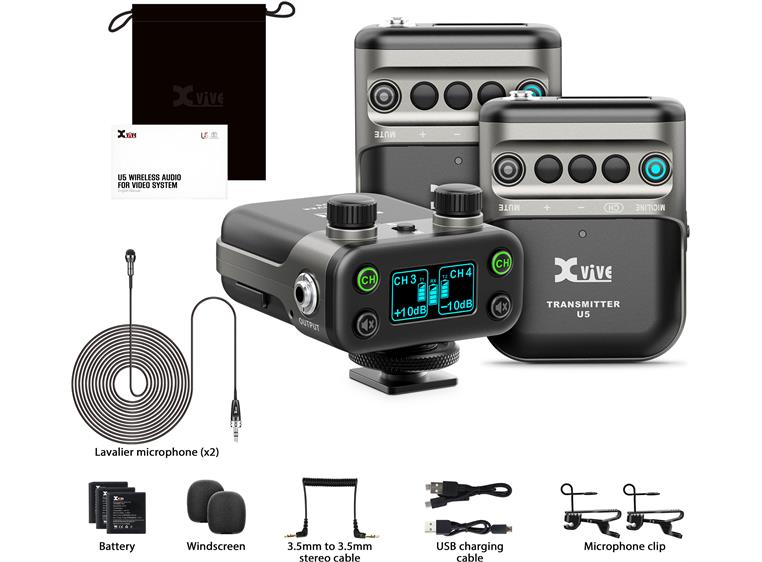 Xvive U5T2 Digitalt trådløst system med 2 sendere/myggmikrofoner