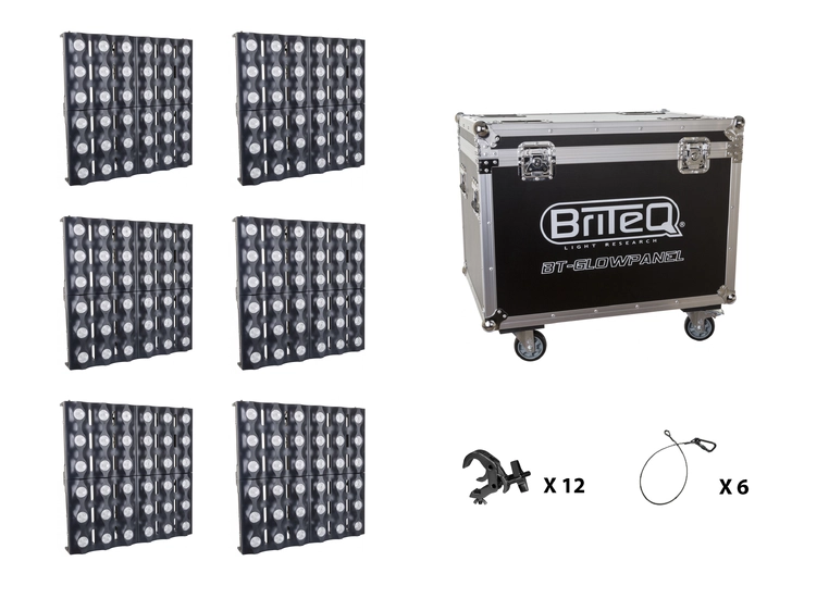 Briteq GLOWPANEL TP-6 tourpack 6 stk. i flightcase ink. clamp/wire 
