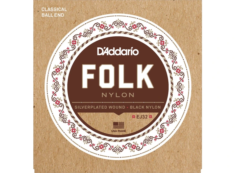 D'Addario EJ32 Classic Folk Silver (028-045) Blk Nylon Ball End 
