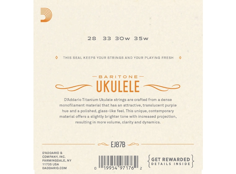 D'addario EJ87B Ukulele strenger (Bariton Titanium) 
