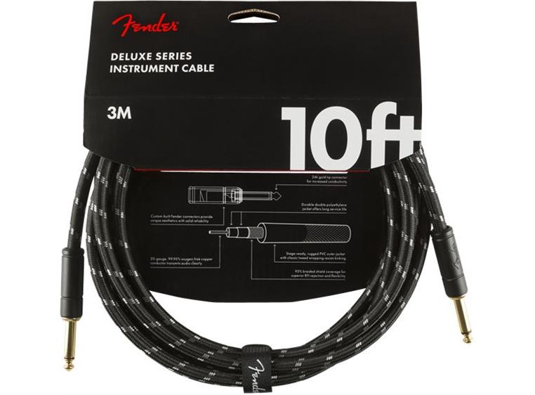 Fender Deluxe Series Instrument Cable Straight/Straight, 3m / 10', Black Tweed