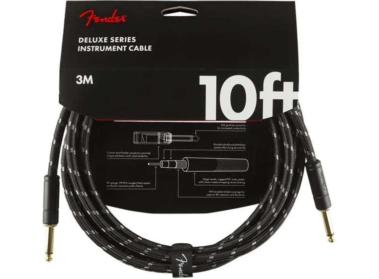 Fender Deluxe Series Instrument Cable Straight/Straight, 3m / 10', Black Tweed 