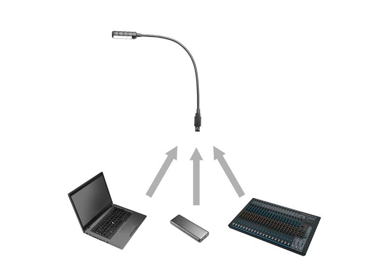 Adam Hall Stands SLED 1 ULTRA USB C Gooseneck Lamp, USB connector, 4 COB LED