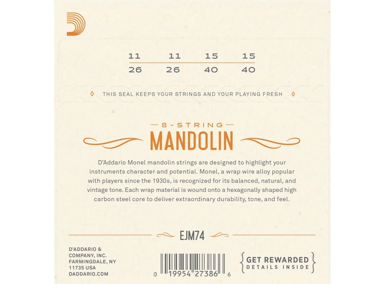 D'Addario EJM74 Mandolin Monel (sett) 011-040 Medium 