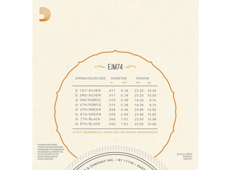 D'Addario EJM74 Mandolin Monel (sett) 011-040 Medium 