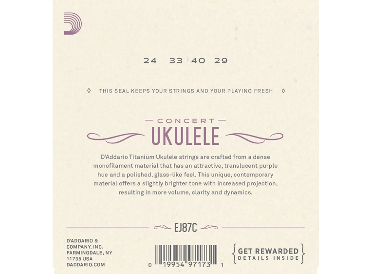 D'addario EJ87C Ukulele strenger (Concert Titanium) 