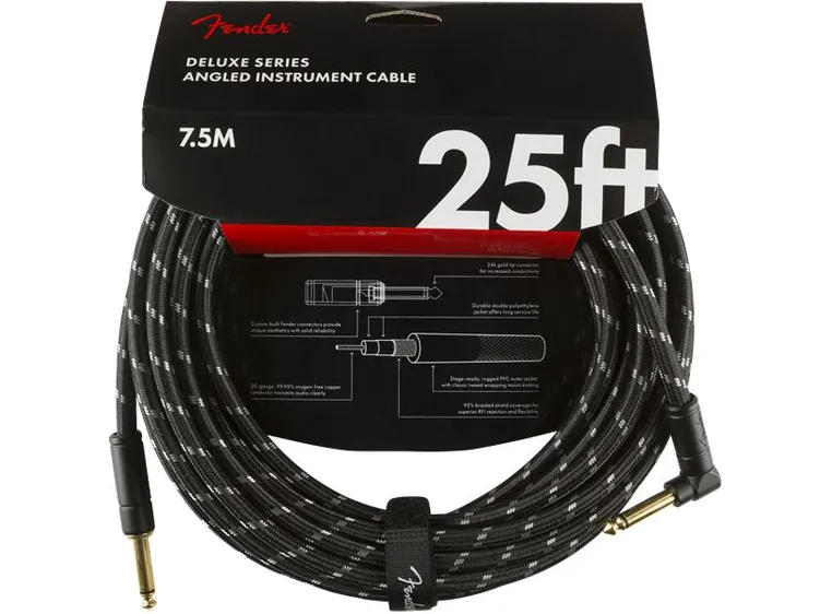 Fender Deluxe Series Instrument Cable Straight/Angle, 7.5m / 25', Black Tweed 