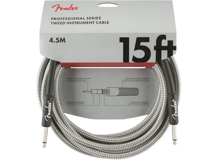 Fender Professional Instrument Cable 15', White Tweed 