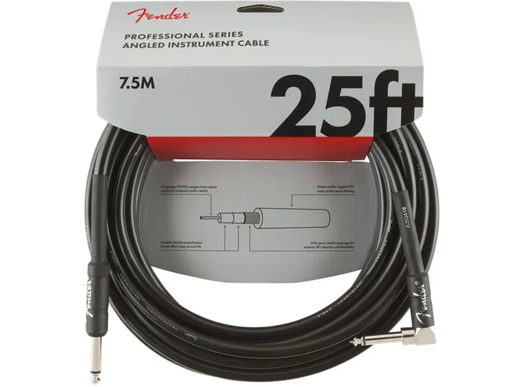 Fender Professional Instrument Cables Straight/Angle, 25', Black 