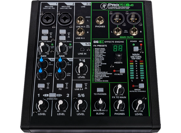 Mackie ProFX6v3 6 kanalers profesjonell effektmikser m/USB 