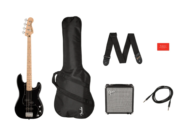Squier Affinity Series P Bass PJ Pack Black, Gig Bag Rumble 15-230V 