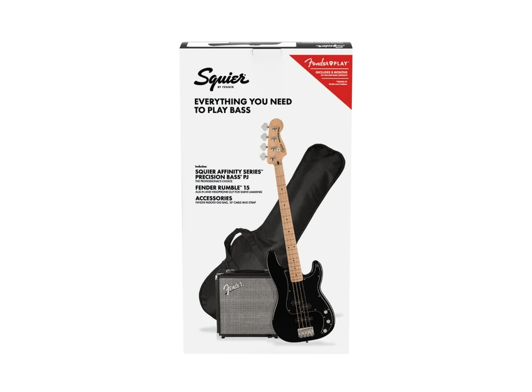 Squier Affinity Series P Bass PJ Pack Black, Gig Bag Rumble 15-230V 