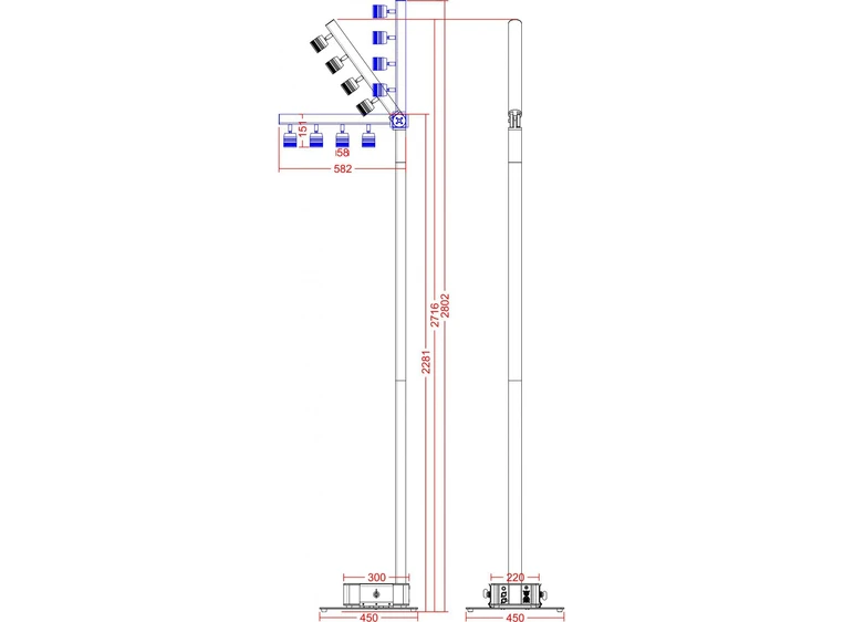 Briteq BT-AKKUPOLE 4 x 5W LED spot m/batteridrift 
