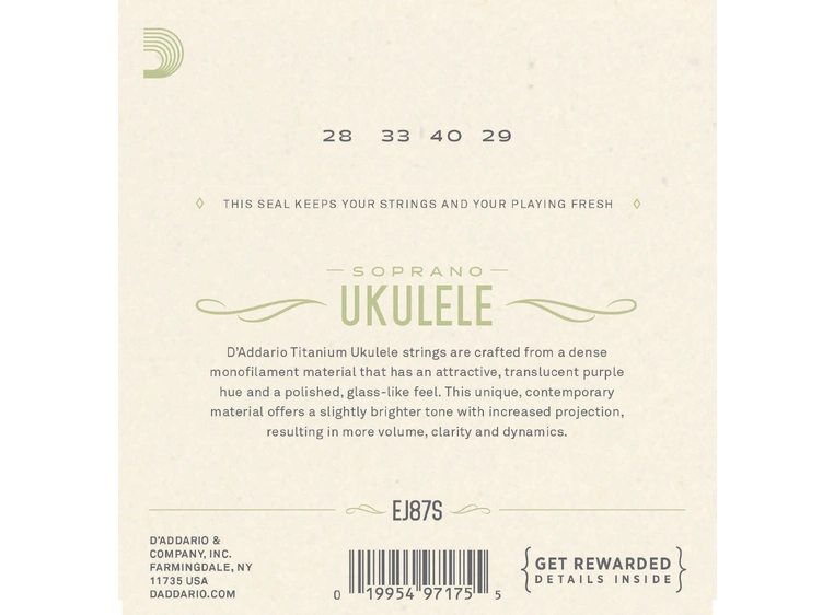 D'addario EJ87S Ukulele strenger (SopranTitanium) 