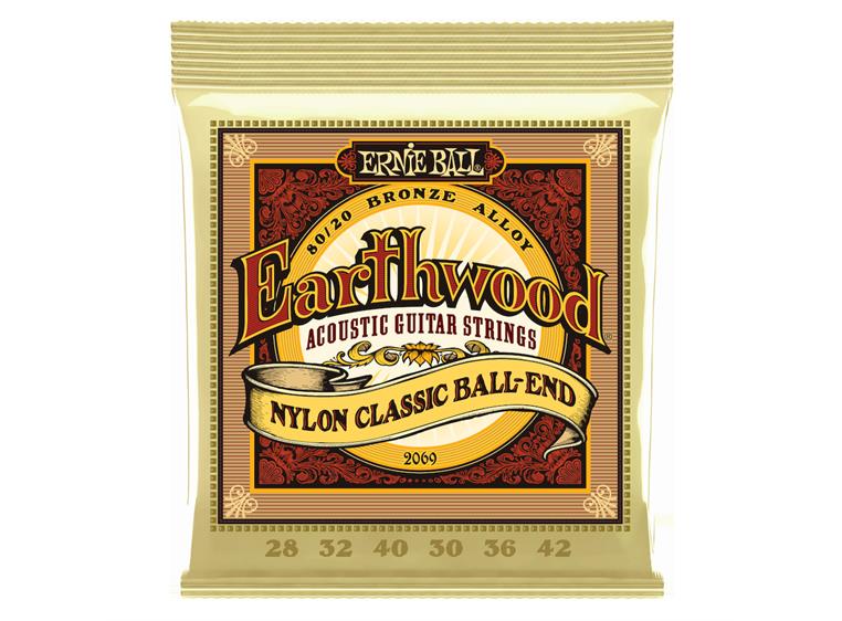 Ernie Ball EB-2069 Earthwood Folk (028-042) Nylon Ball End, Clear & Gold