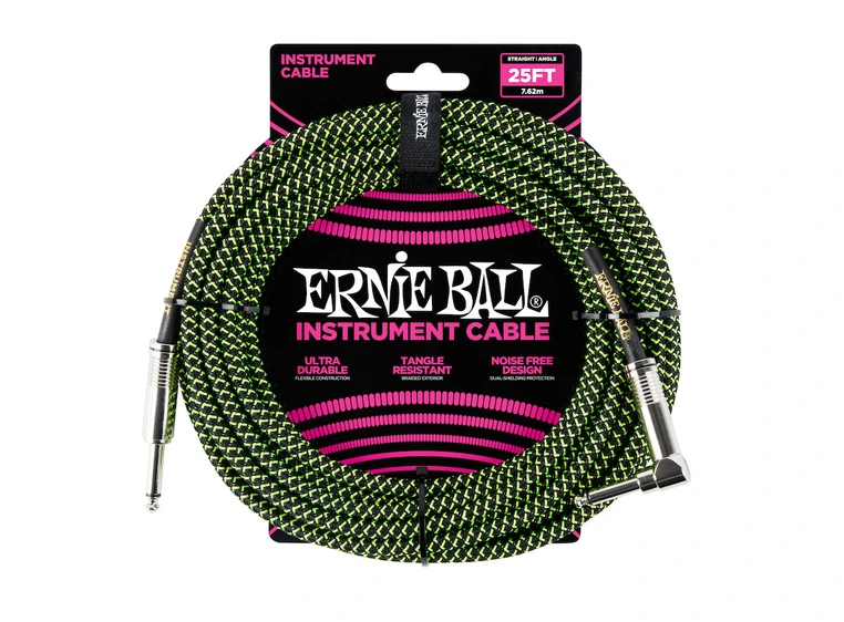 Ernie Ball EB-6077 Instrumentkabel 3 meter Sort & Grønn 