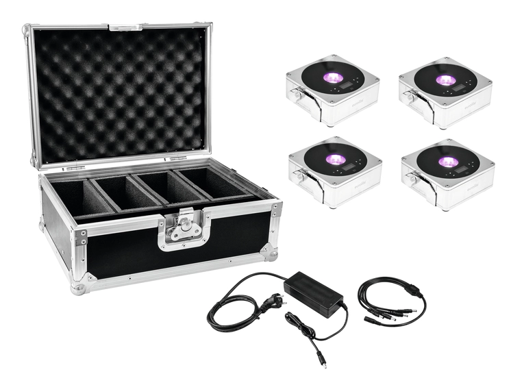 Eurolite Set 4x AKKU Flat Light 1 chrome & Case & Charger 