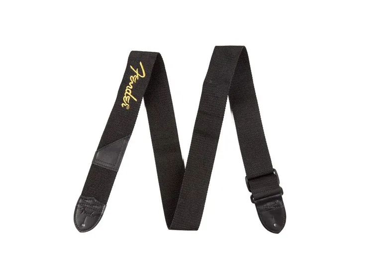 Fender 2" Black Poly Strap w/ Yellow Fender Logo 