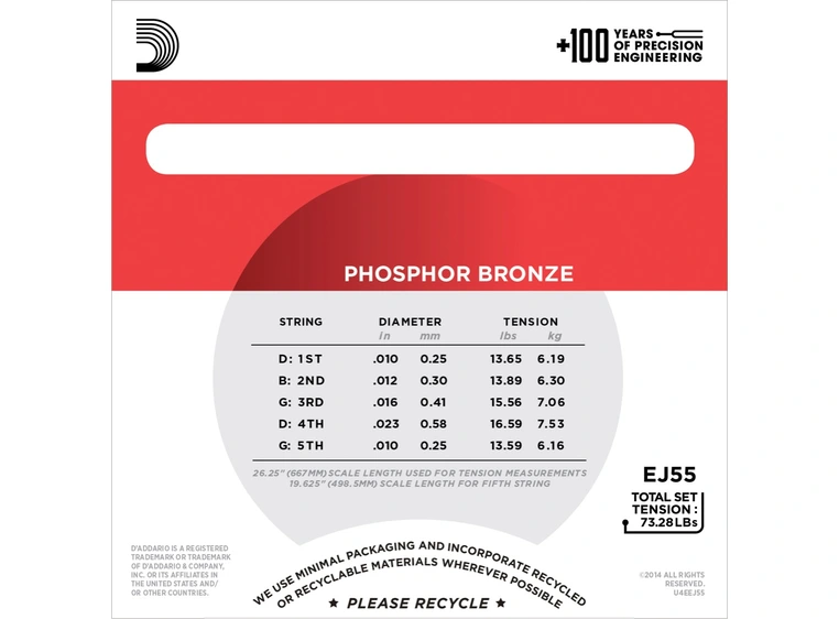 D'Addario EJ55 5-str. Banjo 010-023 Medium Phosphor Bronze (sett) 