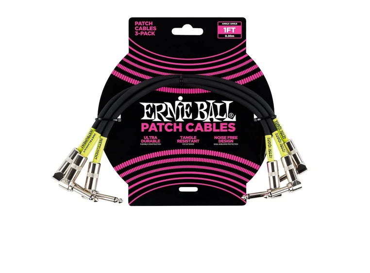 Ernie Ball EB-6075 Patch-kabel 30cm vinklet Sort 3pack 