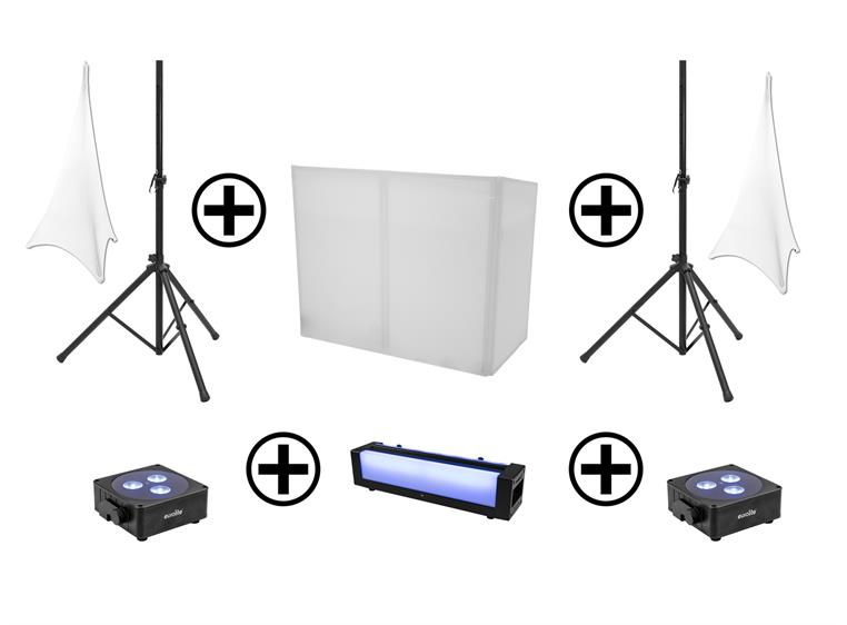 Eurolite Set AKKU 2x Flat light 3 black & Bar-6 & 2x Speaker Stand & DJ Stand