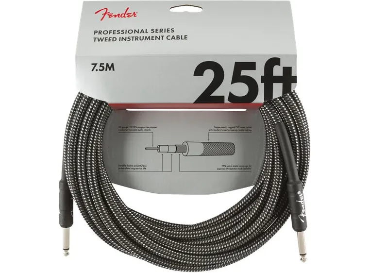 Fender Professional Instrument Cable 25', Gray Tweed 