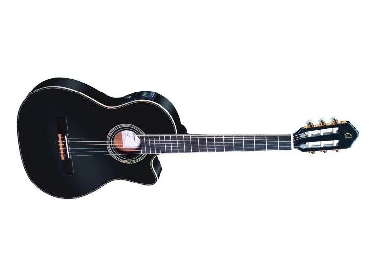 Ortega RCE145BK Klassisk gitar 4/4 med mik, Thin, Gloss Black 