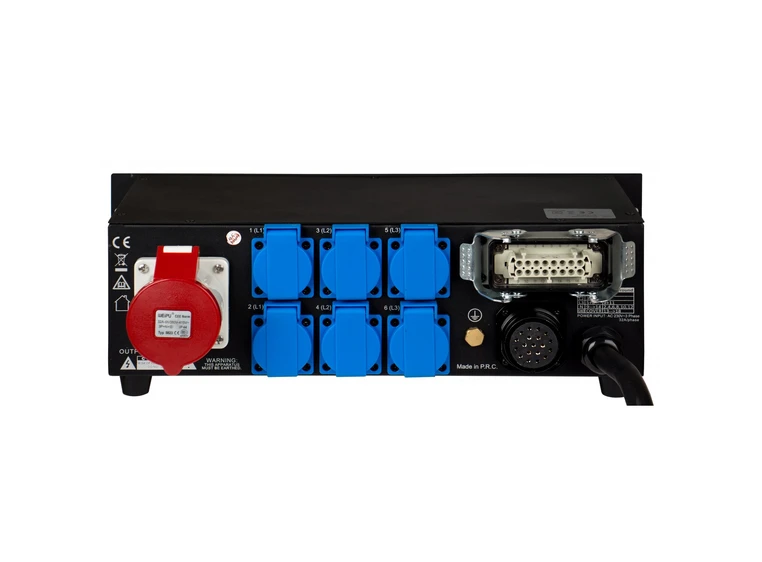 Briteq PD-32SH strømdistribusjon 6 x 16A ut på shuko + harting og soca 