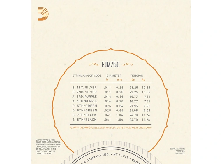 D'Addario EJM75C Mandolin Monel (sett) (011-041) Med.Plus 