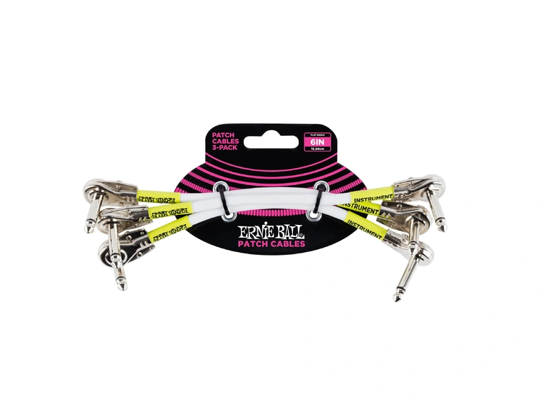 Ernie Ball EB-6052 patch cable Flat Connectors White 15 cm, 3-pack 