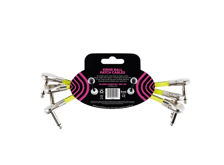 Ernie Ball EB-6052 patch cable Flat Connectors White 15 cm, 3-pack 