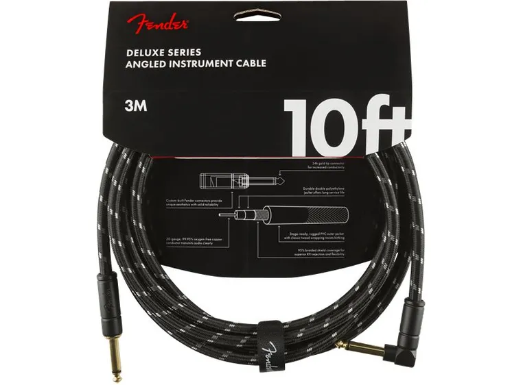 Fender Deluxe Series Instrument Cable Straight/Angle, 10', Black Tweed 