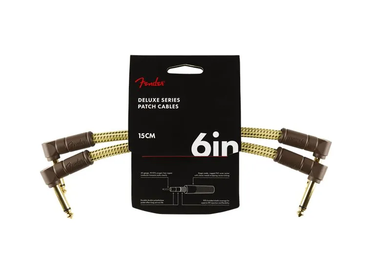 Fender Deluxe Series Instrument Cables (2-Pack), Angle/Angle, 6", Tweed 