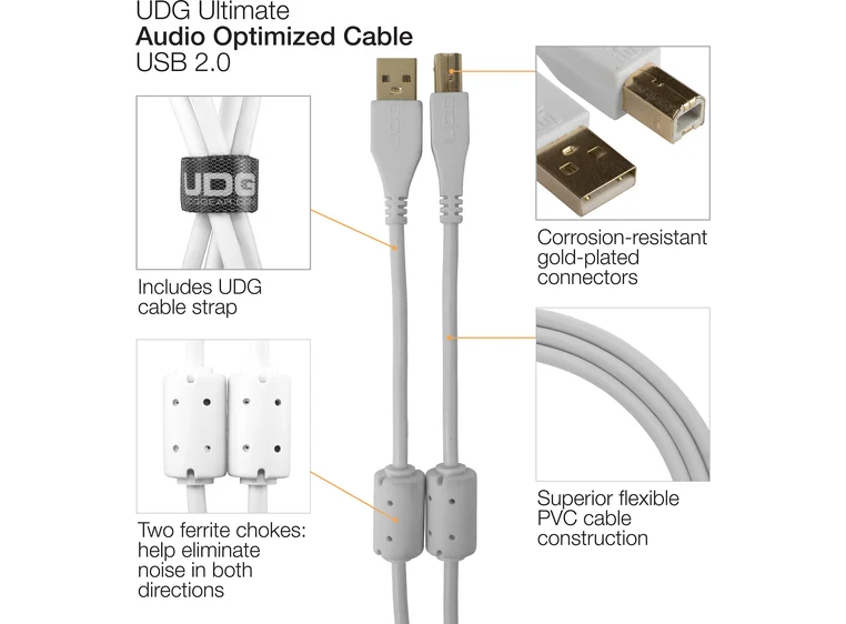 UDG Gear Ultimate USB 2.0 A-B White Angled 3m 