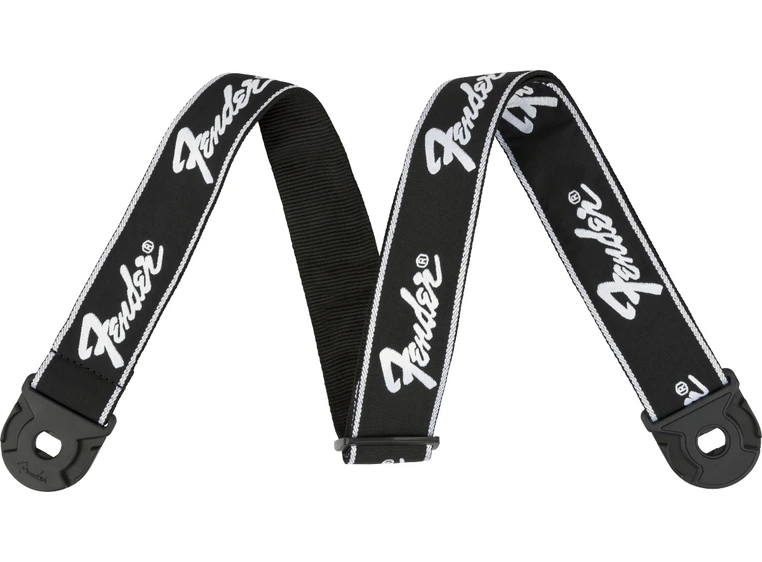 Fender Quick Grip Locking End Strap Black with White Running Logo, 2" 