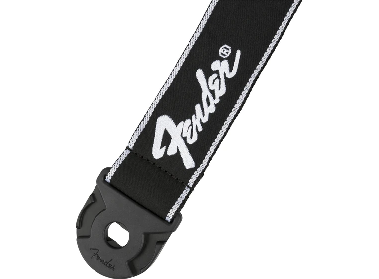 Fender Quick Grip Locking End Strap Black with White Running Logo, 2" 