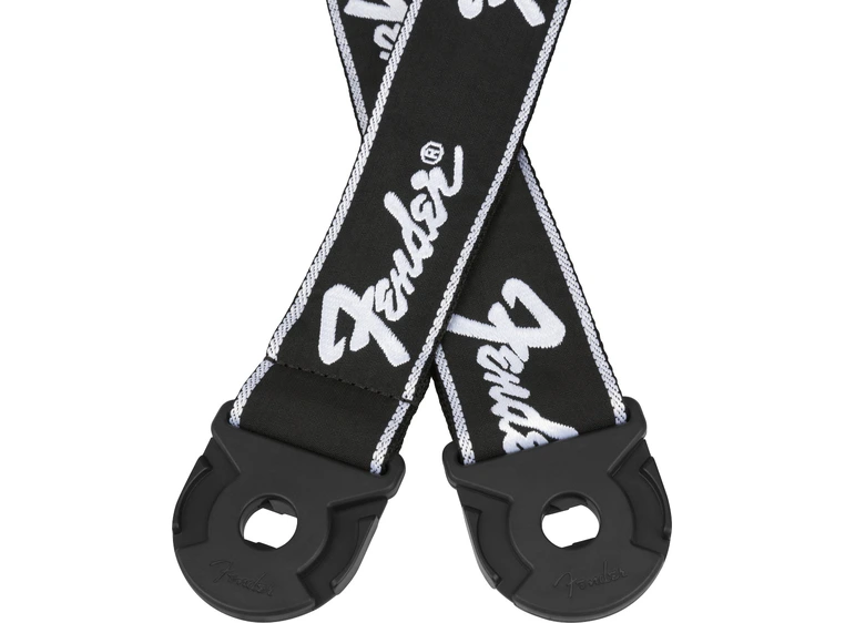 Fender Quick Grip Locking End Strap Black with White Running Logo, 2" 
