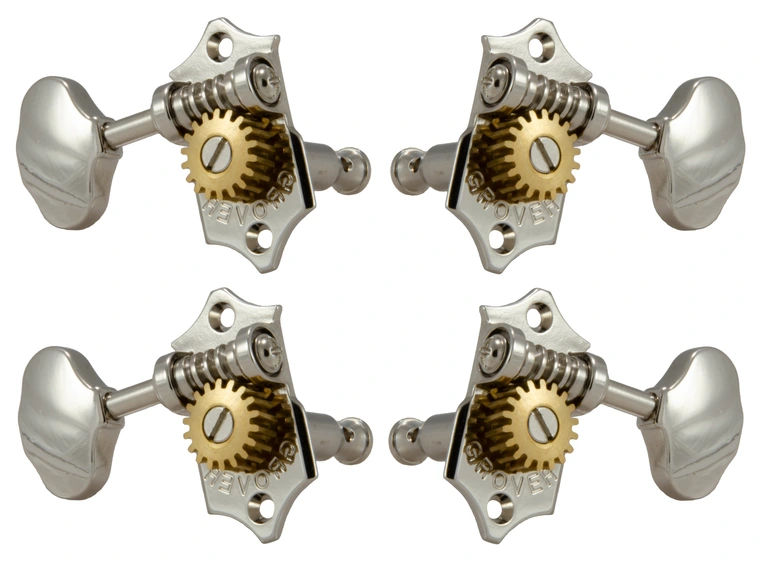 Grover U98-18N Sta-Tite Geared Ukulele Pegs w/Metal Btn, 25.2mm Post 4pk Nickel 