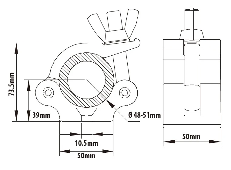 KUPO KCP-831B-T clamp for Ø48-51mm rør Sort. SWL 500Kg. M10. TUV 