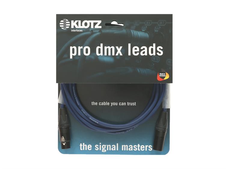 Klotz DMX 5 pin Neutrik XLR 3 pins wired Blå kabel PVC 1,5m